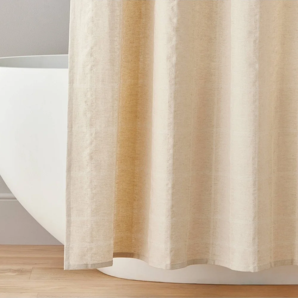 Hearth & Hand With Magnolia Textured Windowpane Shower Curtain Beige: Cotton